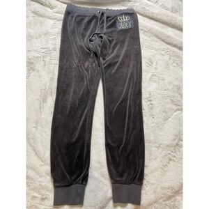 Juicy Couture Velour Joggers Womens XS Grey Good Embroidered Crown Logo Y2K